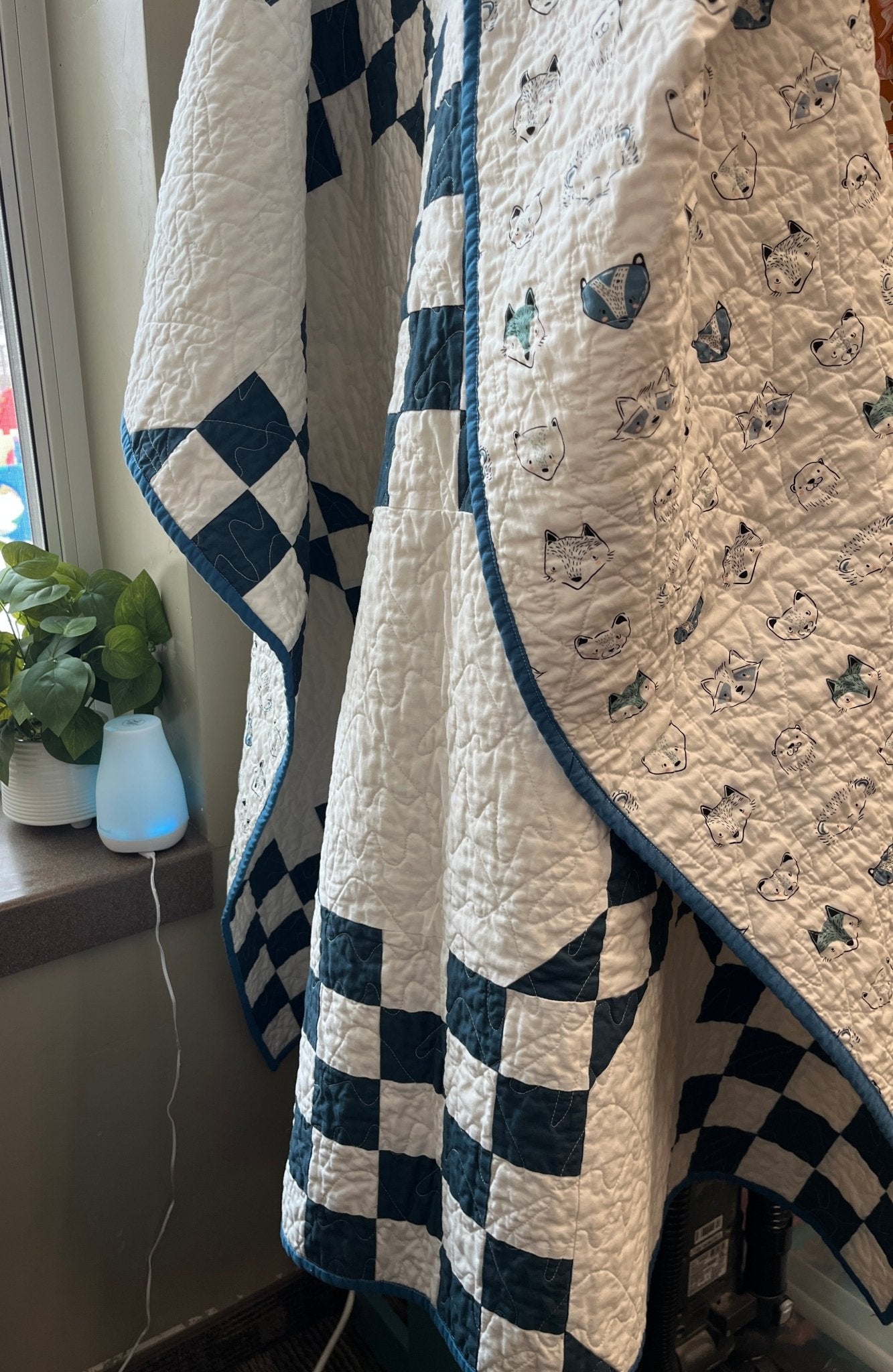 Double Bubble Quilt – Modern Double Irish Chain in Blue and White | Handmade Throw Quilt - The QuilTea Corner