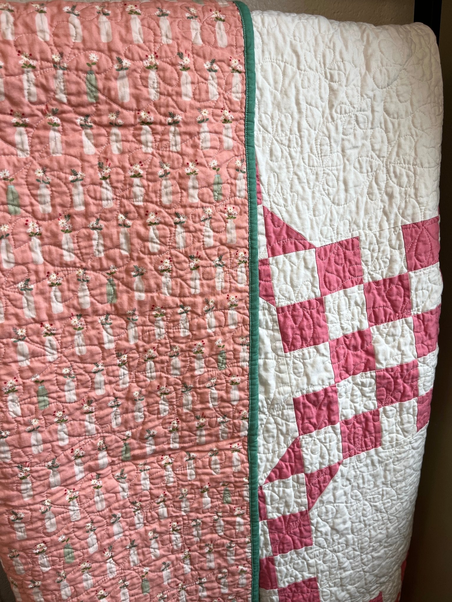 Double Bubble Quilt – Modern Double Irish Chain in Dark Pink and White | Handmade Throw Quilt - The QuilTea Corner