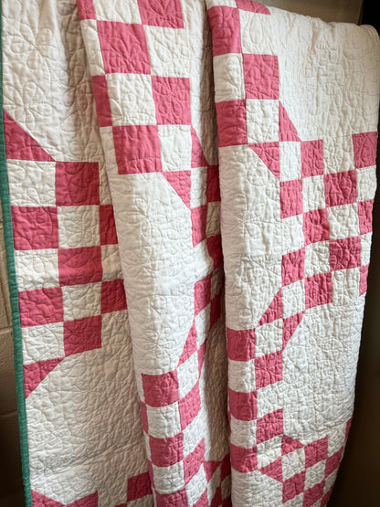 Double Bubble Quilt – Modern Double Irish Chain in Dark Pink and White | Handmade Throw Quilt - The QuilTea Corner