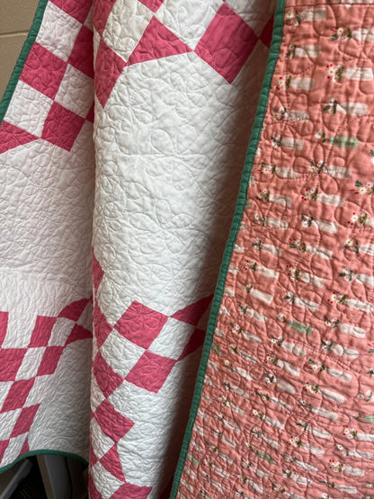 Double Bubble Quilt – Modern Double Irish Chain in Dark Pink and White | Handmade Throw Quilt - The QuilTea Corner