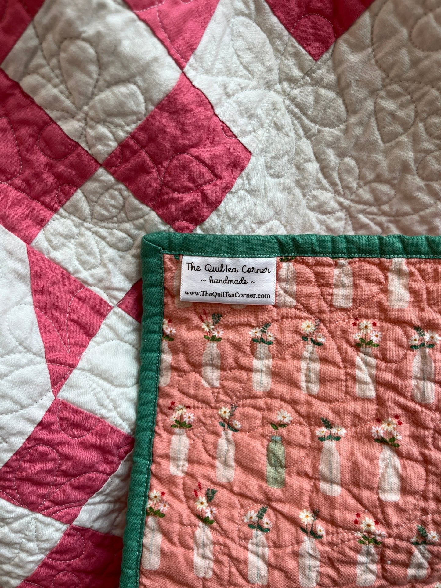 Double Bubble Quilt – Modern Double Irish Chain in Dark Pink and White | Handmade Throw Quilt - The QuilTea Corner