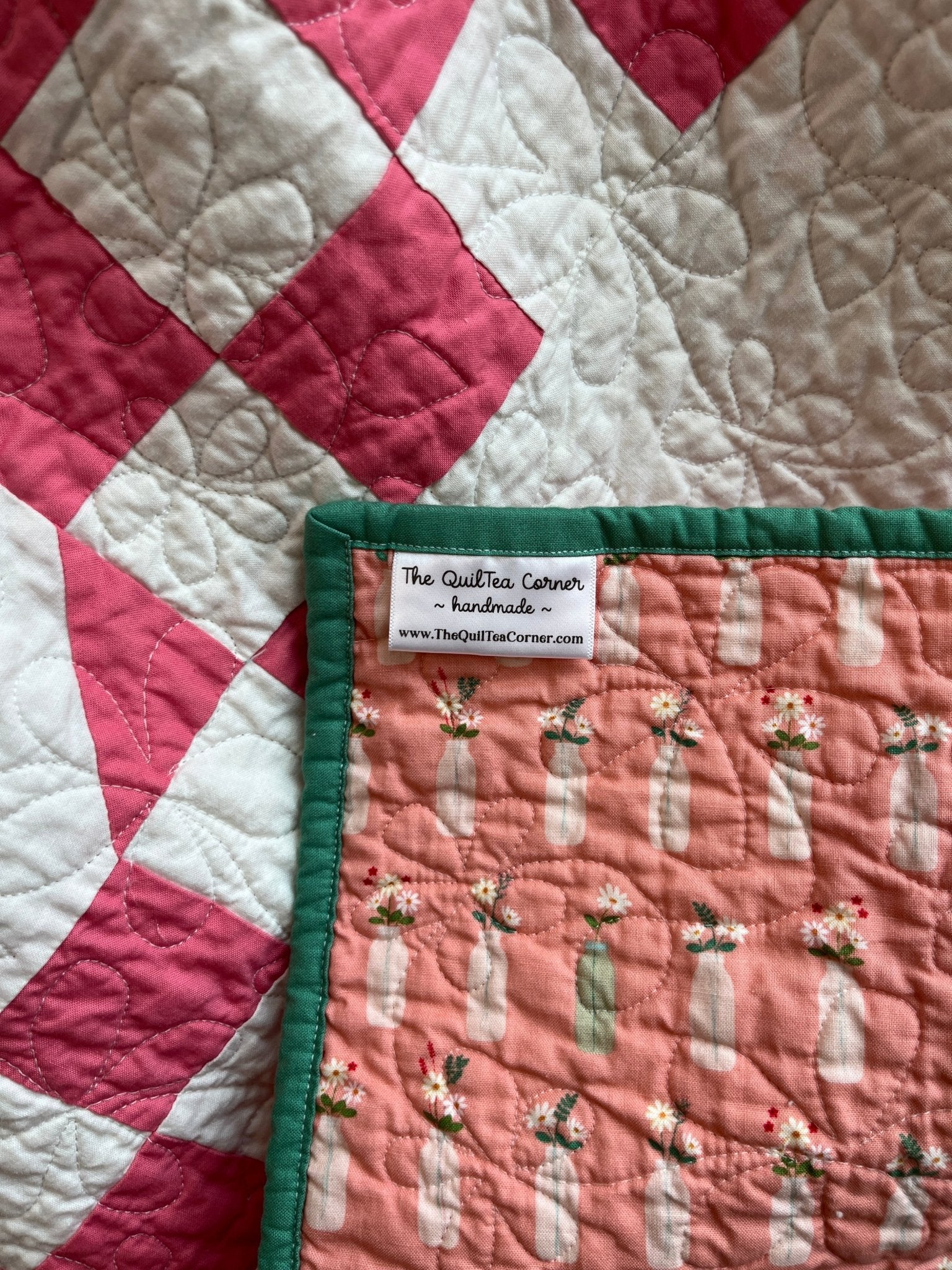 Double Bubble Quilt – Modern Double Irish Chain in Dark Pink and White | Handmade Throw Quilt - The QuilTea Corner