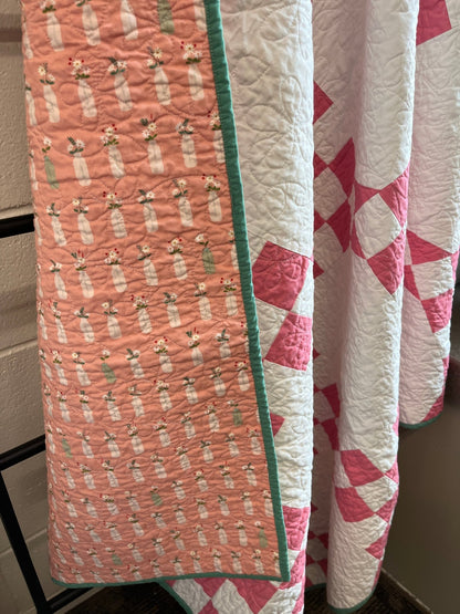 Double Bubble Quilt – Modern Double Irish Chain in Dark Pink and White | Handmade Throw Quilt - The QuilTea Corner
