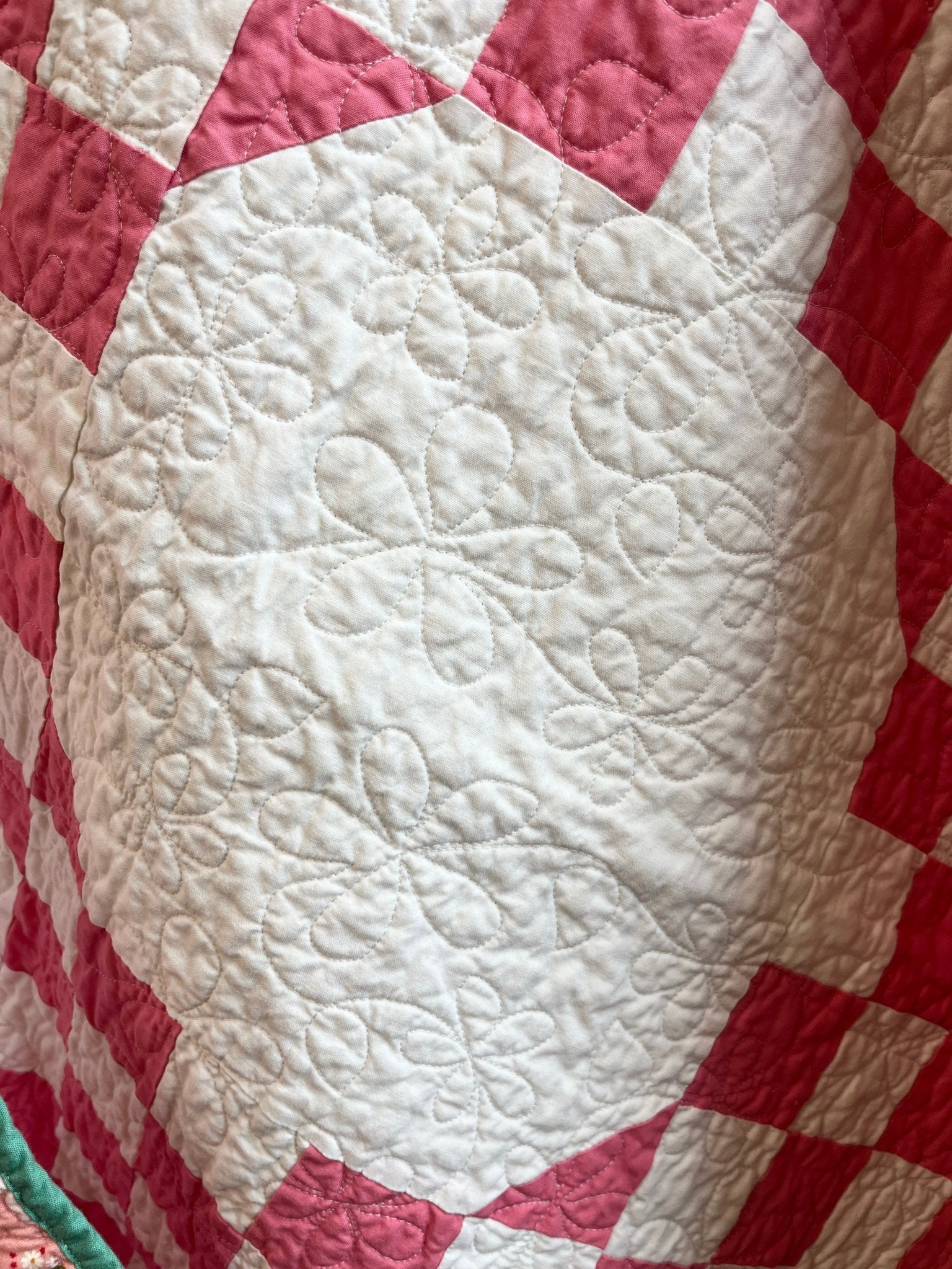 Double Bubble Quilt – Modern Double Irish Chain in Dark Pink and White | Handmade Throw Quilt - The QuilTea Corner