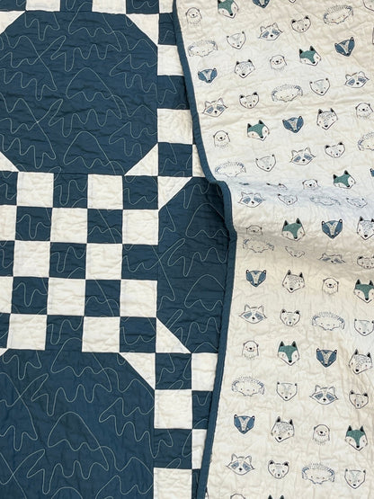 Double Bubble Quilt – Modern Double Irish Chain in Navy and White | Handmade Throw Quilt - The QuilTea Corner