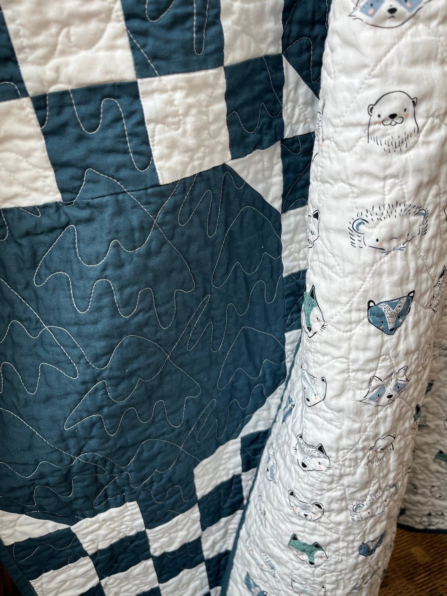 Double Bubble Quilt – Modern Double Irish Chain in Navy and White | Handmade Throw Quilt - The QuilTea Corner
