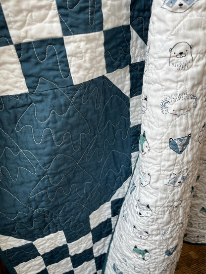 Double Bubble Quilt – Modern Double Irish Chain in Navy and White | Handmade Throw Quilt - The QuilTea Corner
