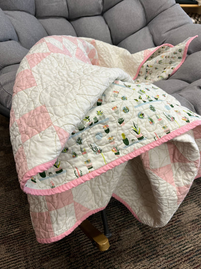 Double Bubble Quilt – Modern Double Irish Chain in Pink and White | Handmade Throw Quilt - The QuilTea Corner