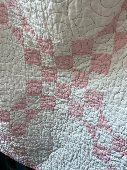 Double Bubble Quilt – Modern Double Irish Chain in Pink and White | Handmade Throw Quilt - The QuilTea Corner