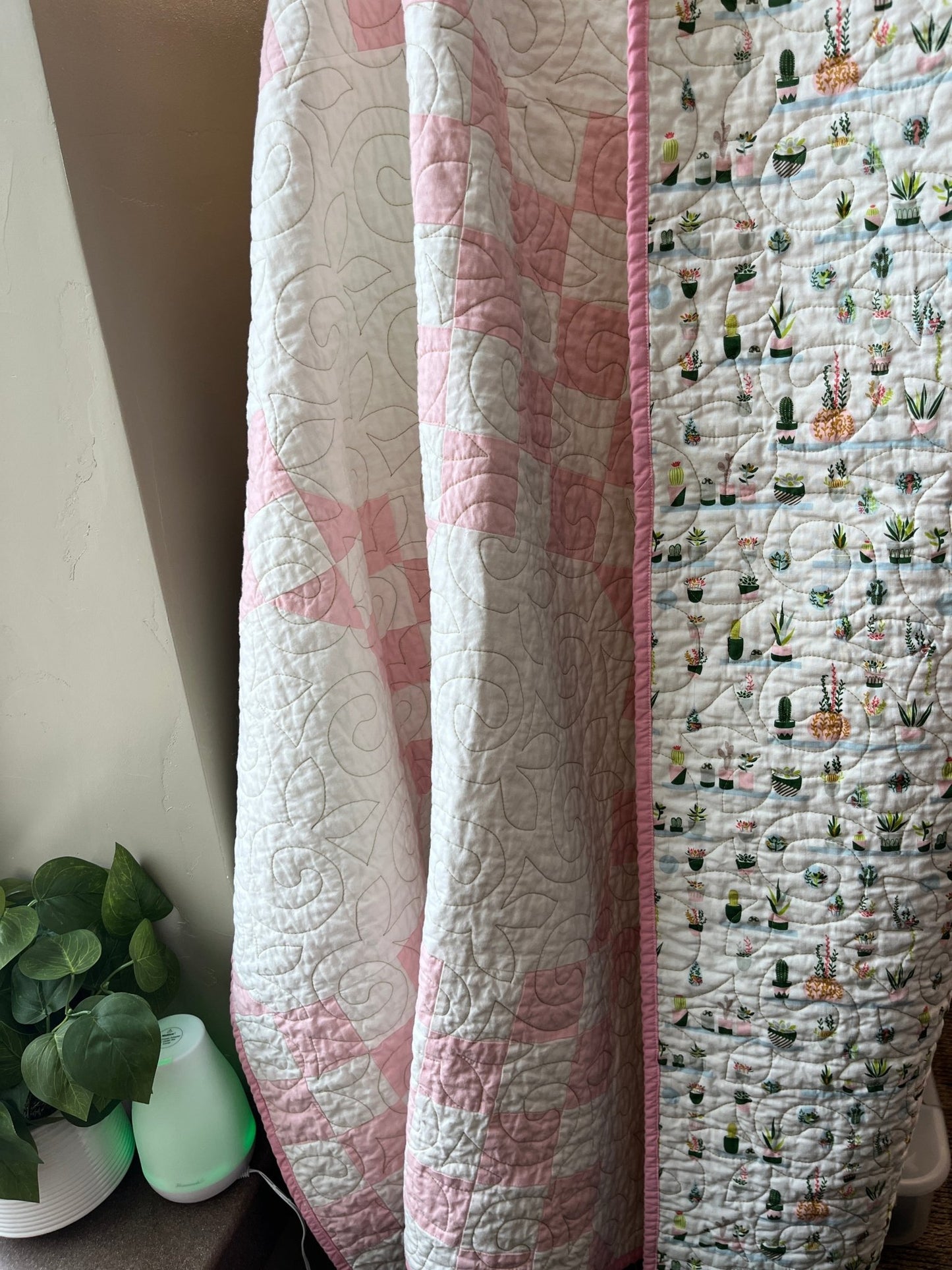Double Bubble Quilt – Modern Double Irish Chain in Pink and White | Handmade Throw Quilt - The QuilTea Corner