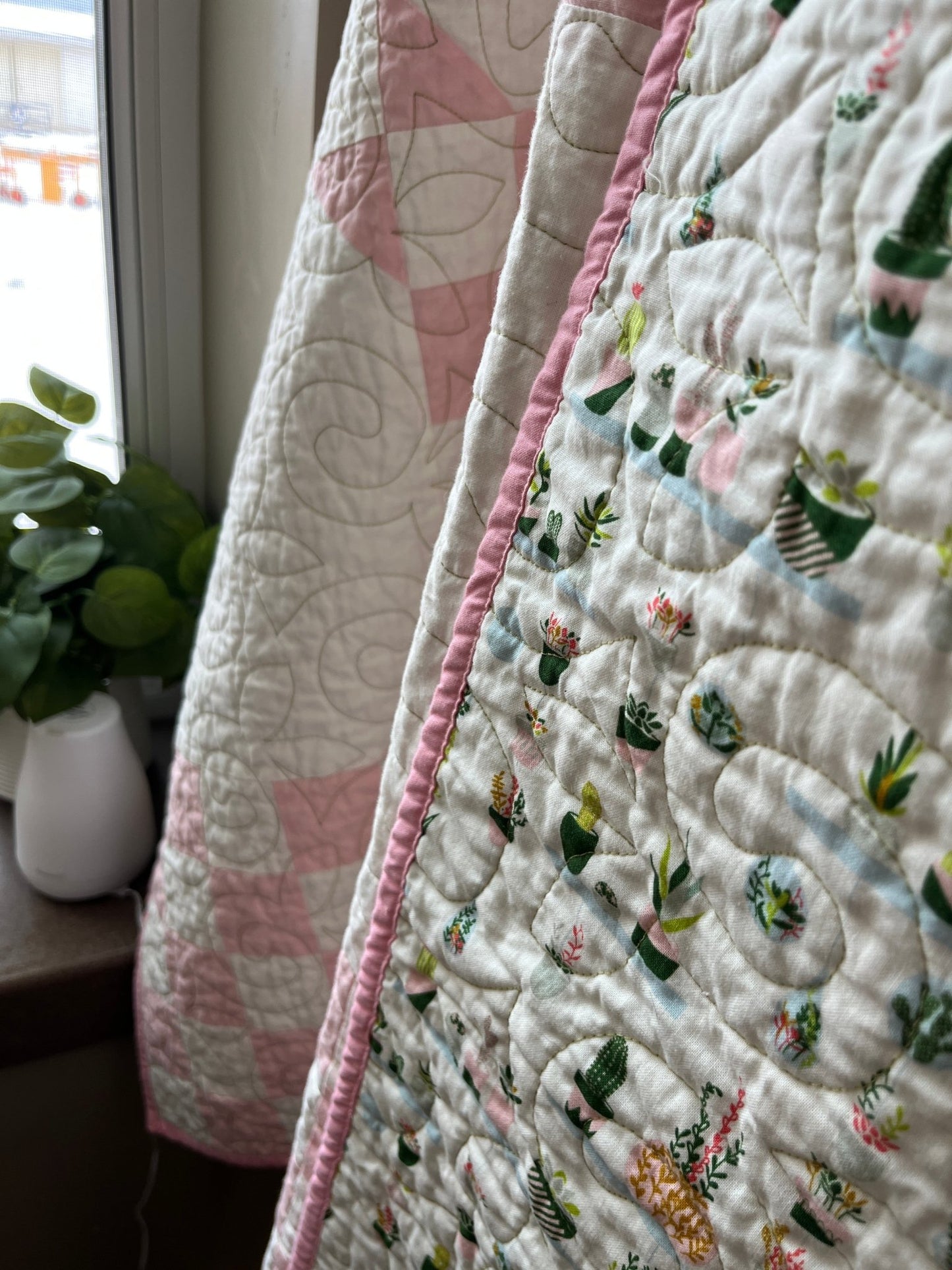 Double Bubble Quilt – Modern Double Irish Chain in Pink and White | Handmade Throw Quilt - The QuilTea Corner