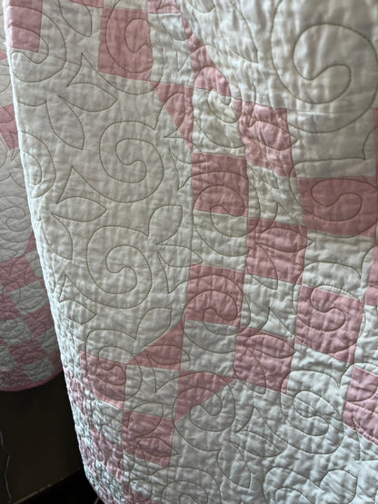 Double Bubble Quilt – Modern Double Irish Chain in Pink and White | Handmade Throw Quilt - The QuilTea Corner