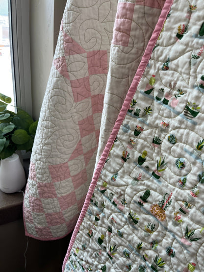 Double Bubble Quilt – Modern Double Irish Chain in Pink and White | Handmade Throw Quilt - The QuilTea Corner