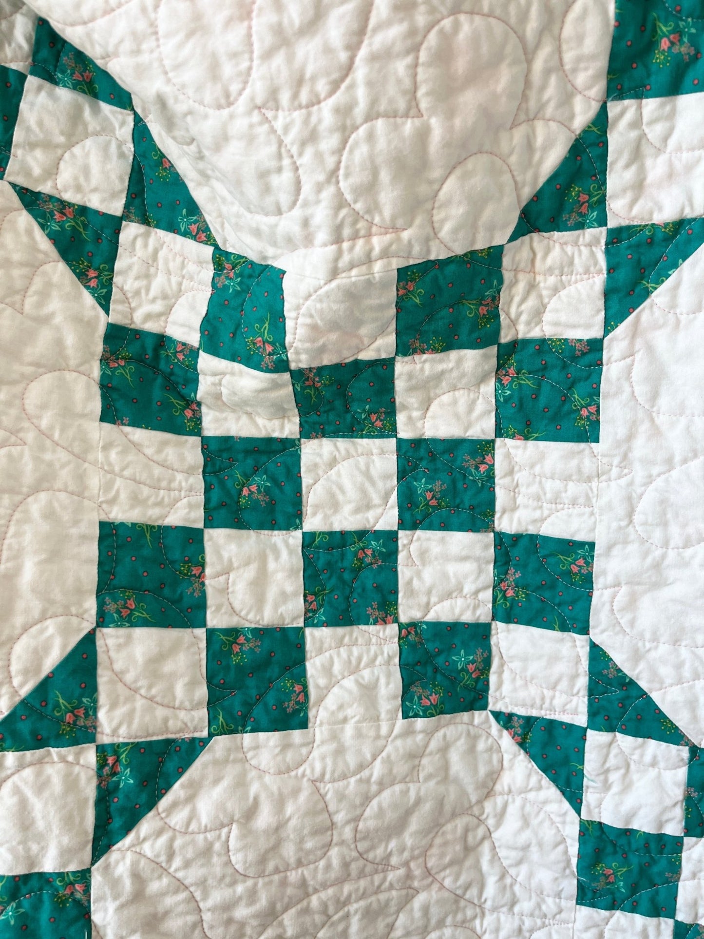 Double Bubble Quilt – Modern Double Irish Chain in Teal and White | Handmade Throw Quilt - The QuilTea Corner