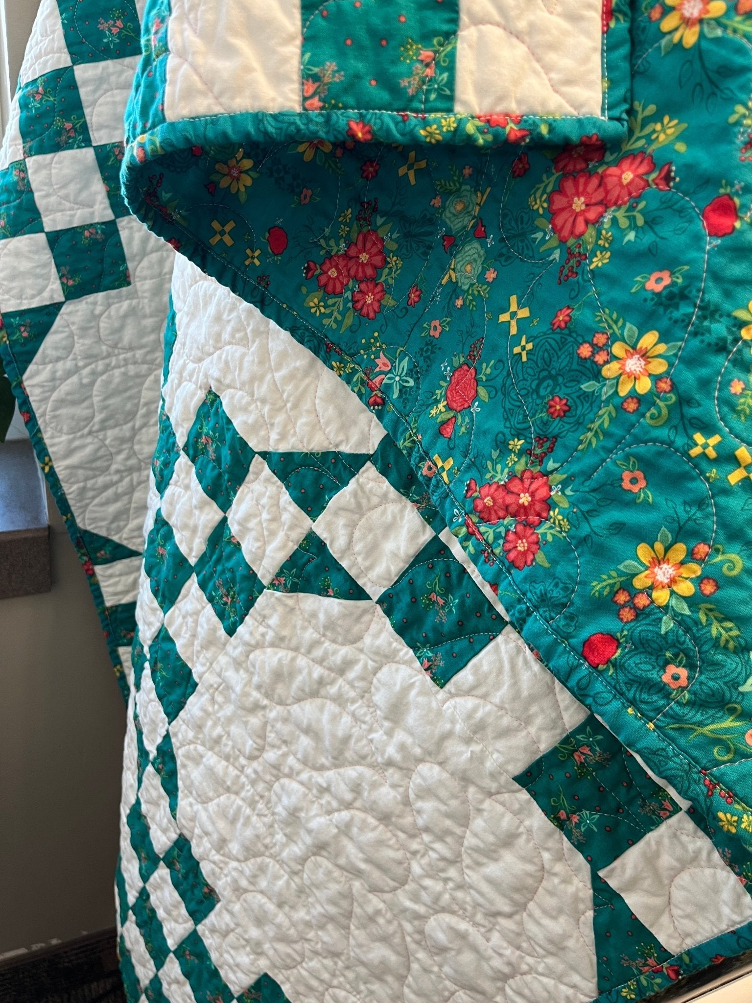 Double Bubble Quilt – Modern Double Irish Chain in Teal and White | Handmade Throw Quilt - The QuilTea Corner