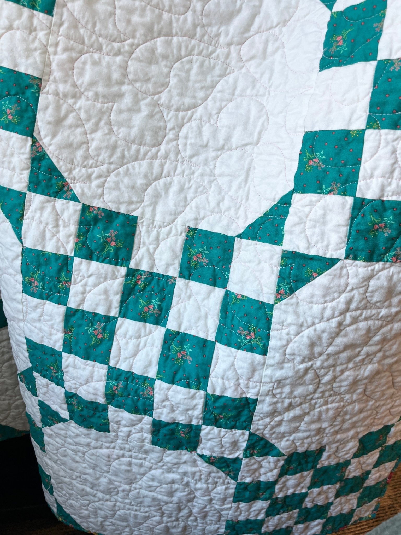 Double Bubble Quilt – Modern Double Irish Chain in Teal and White | Handmade Throw Quilt - The QuilTea Corner