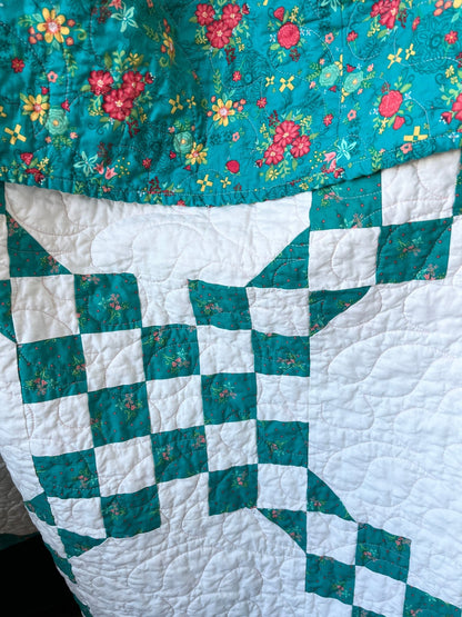 Double Bubble Quilt – Modern Double Irish Chain in Teal and White | Handmade Throw Quilt - The QuilTea Corner