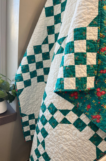 Double Bubble Quilt – Modern Double Irish Chain in Teal and White | Handmade Throw Quilt - The QuilTea Corner