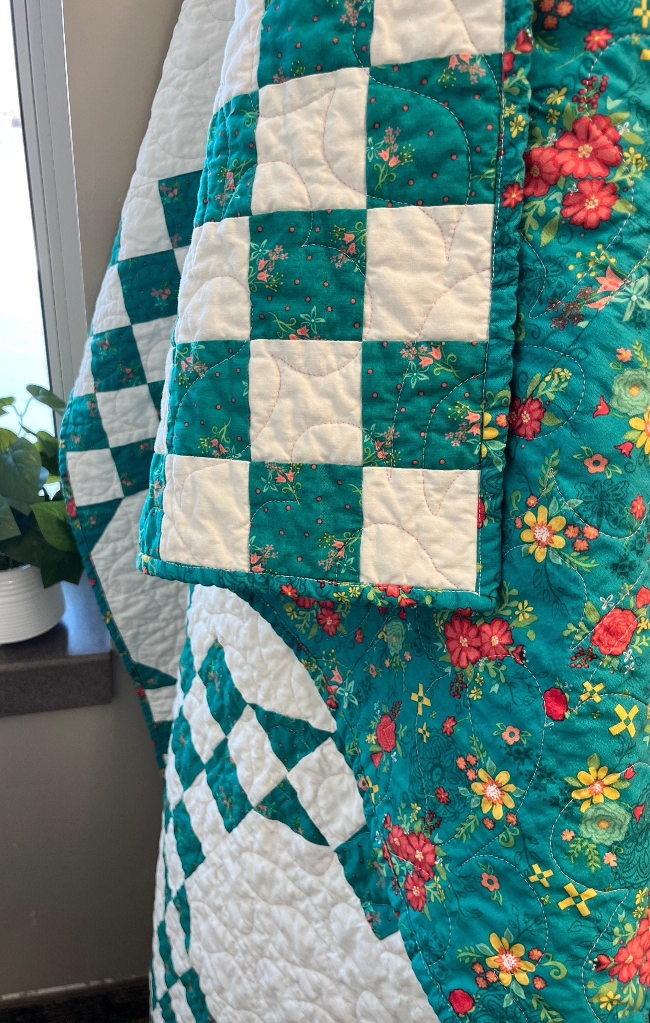 Double Bubble Quilt – Modern Double Irish Chain in Teal and White | Handmade Throw Quilt - The QuilTea Corner