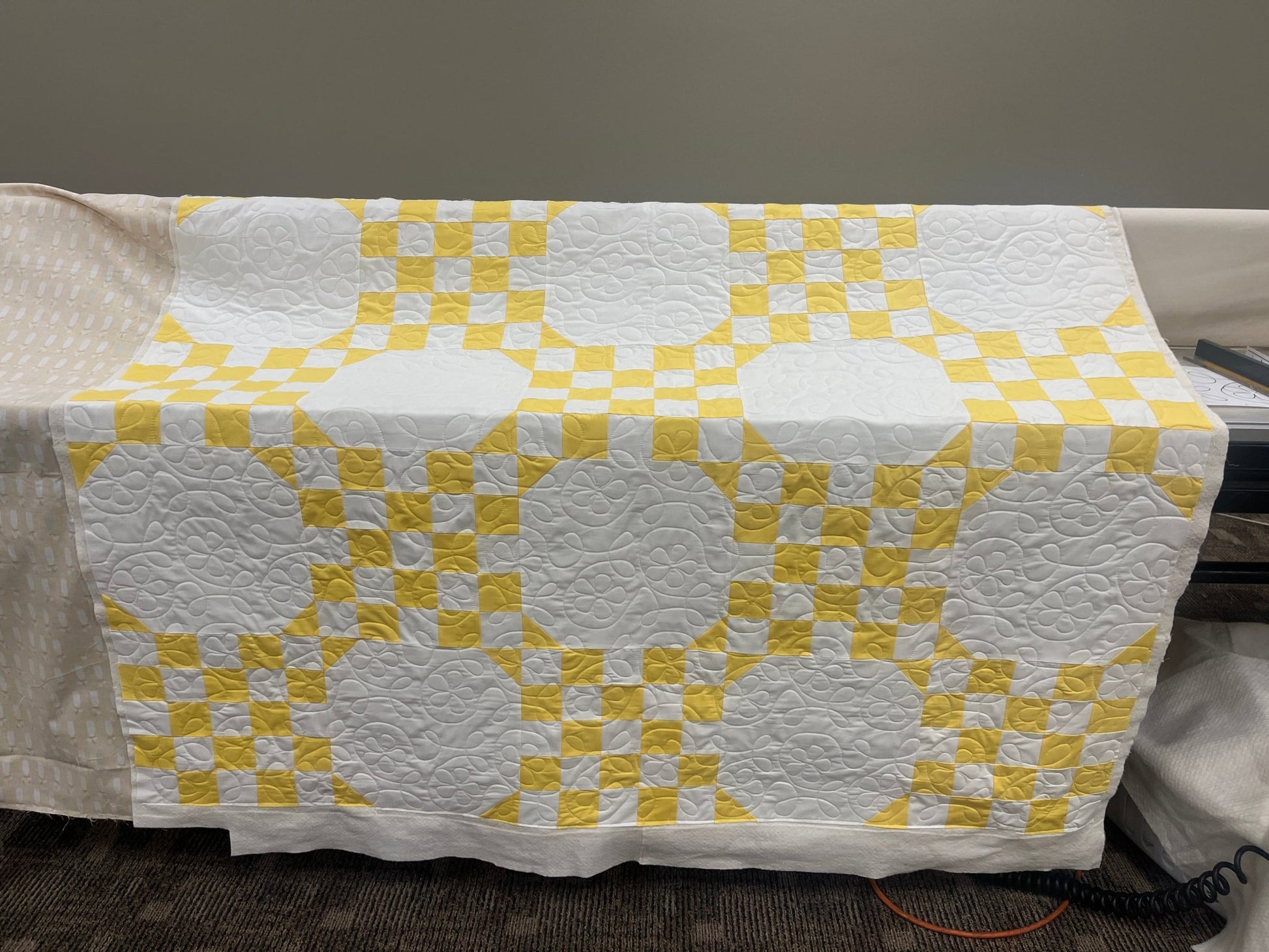 Double Bubble Quilt – Modern Double Irish Chain in Yellow and White | Handmade Throw Quilt - The QuilTea Corner