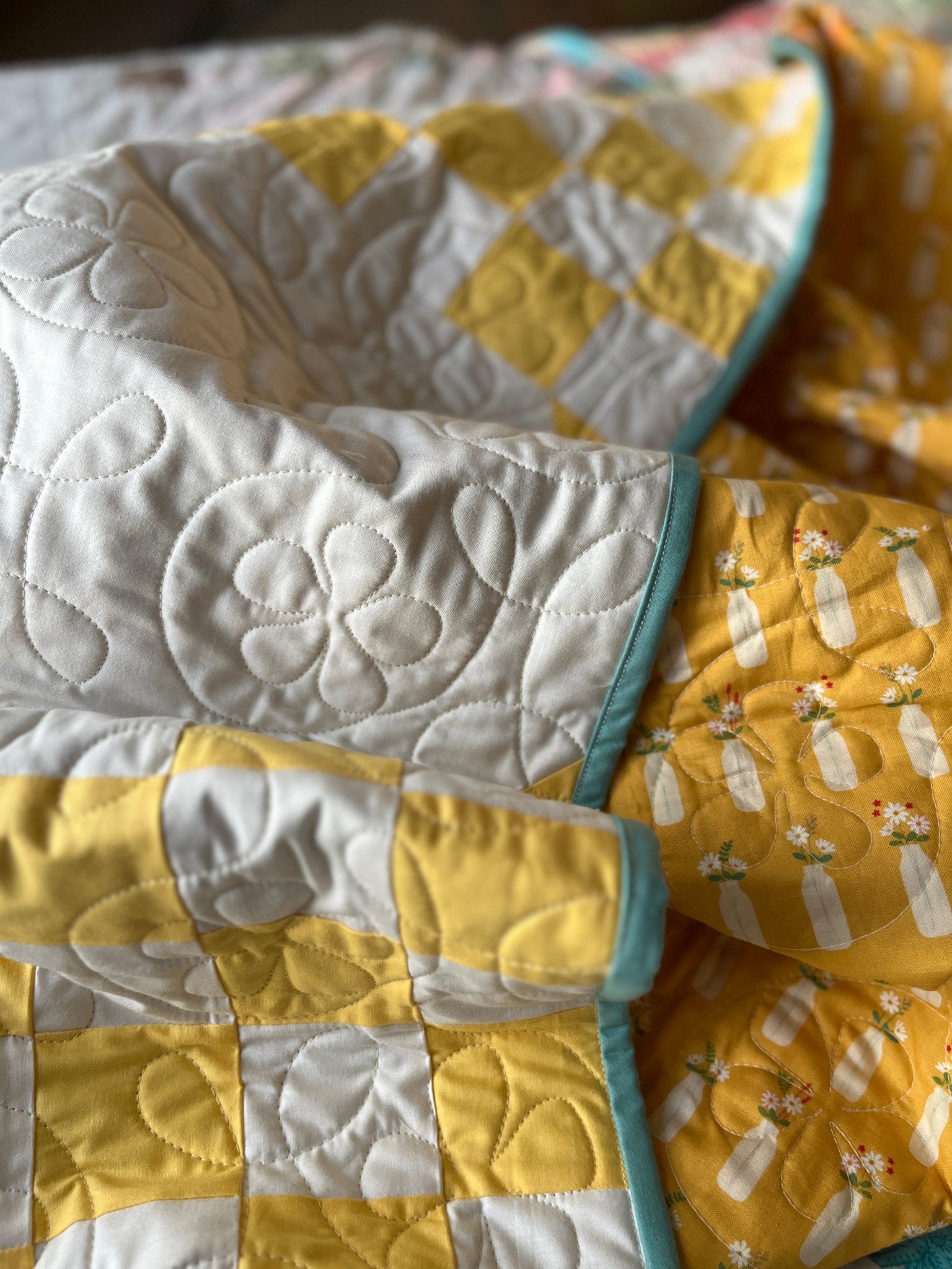 Double Bubble Quilt – Modern Double Irish Chain in Yellow and White | Handmade Throw Quilt - The QuilTea Corner