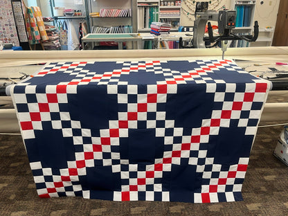 Double Irish Chain Quilt – Patriotic Throw Quilt – Navy Red White Quilt – Veteran Lap Quilt – Handmade Americana Quilt - The QuilTea Corner
