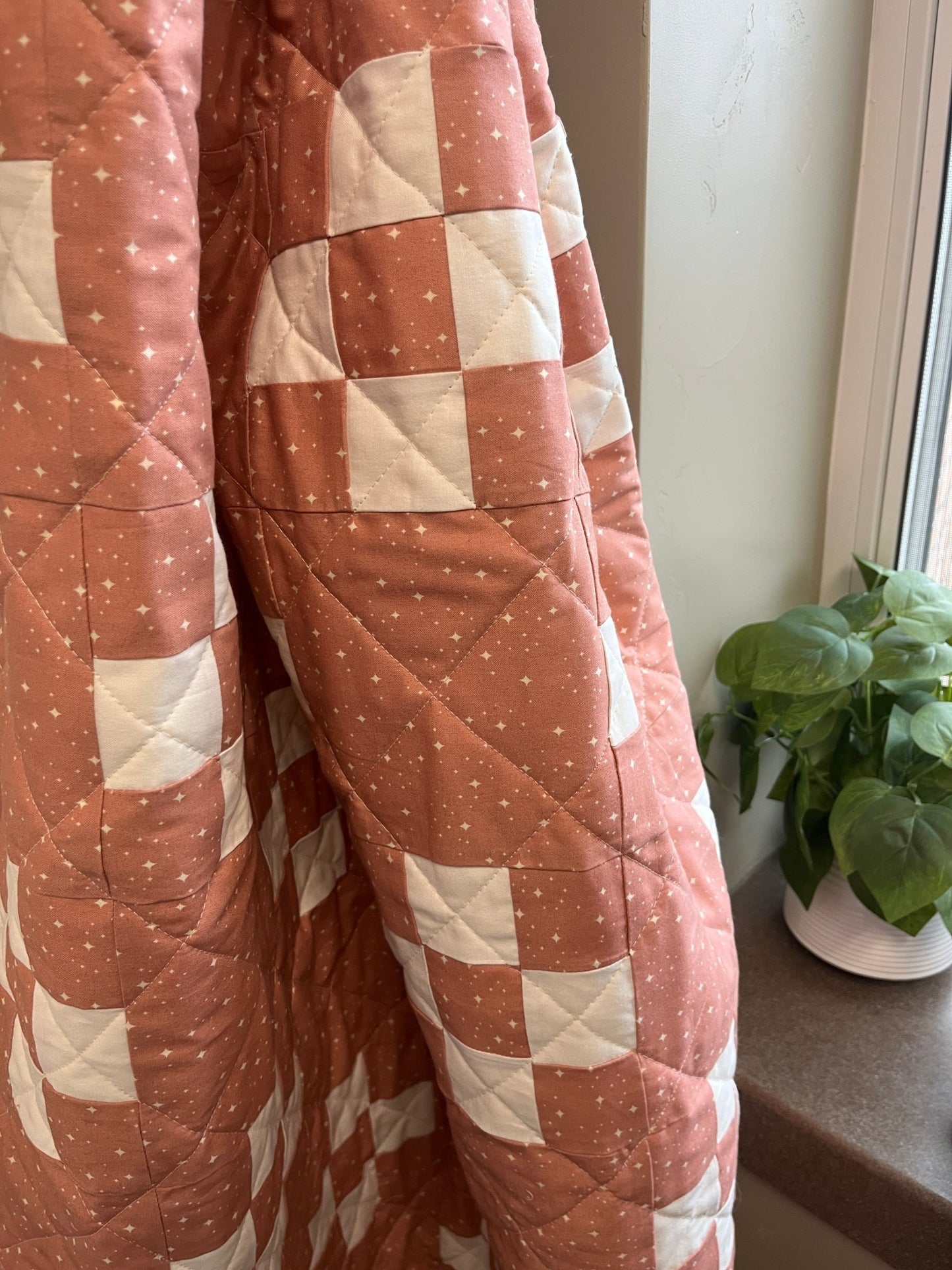 Dusty Rose and Cream Traditional Irish Chain Baby Quilt - The QuilTea Corner