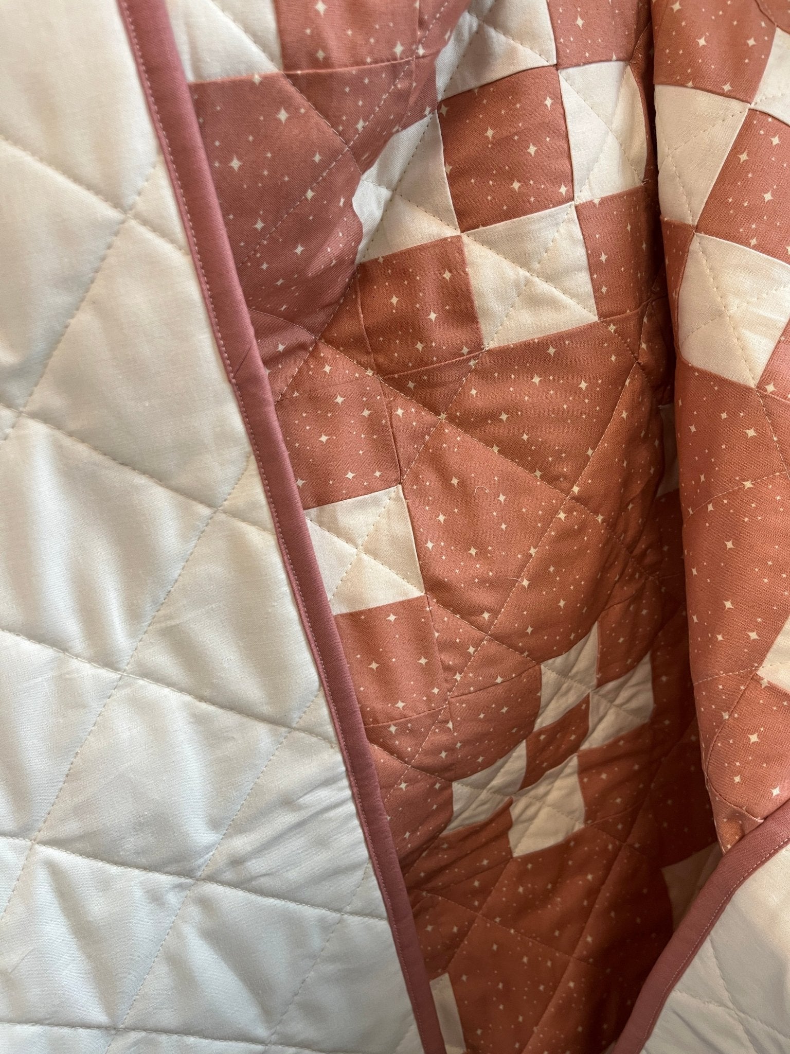 Dusty Rose and Cream Traditional Irish Chain Baby Quilt - The QuilTea Corner