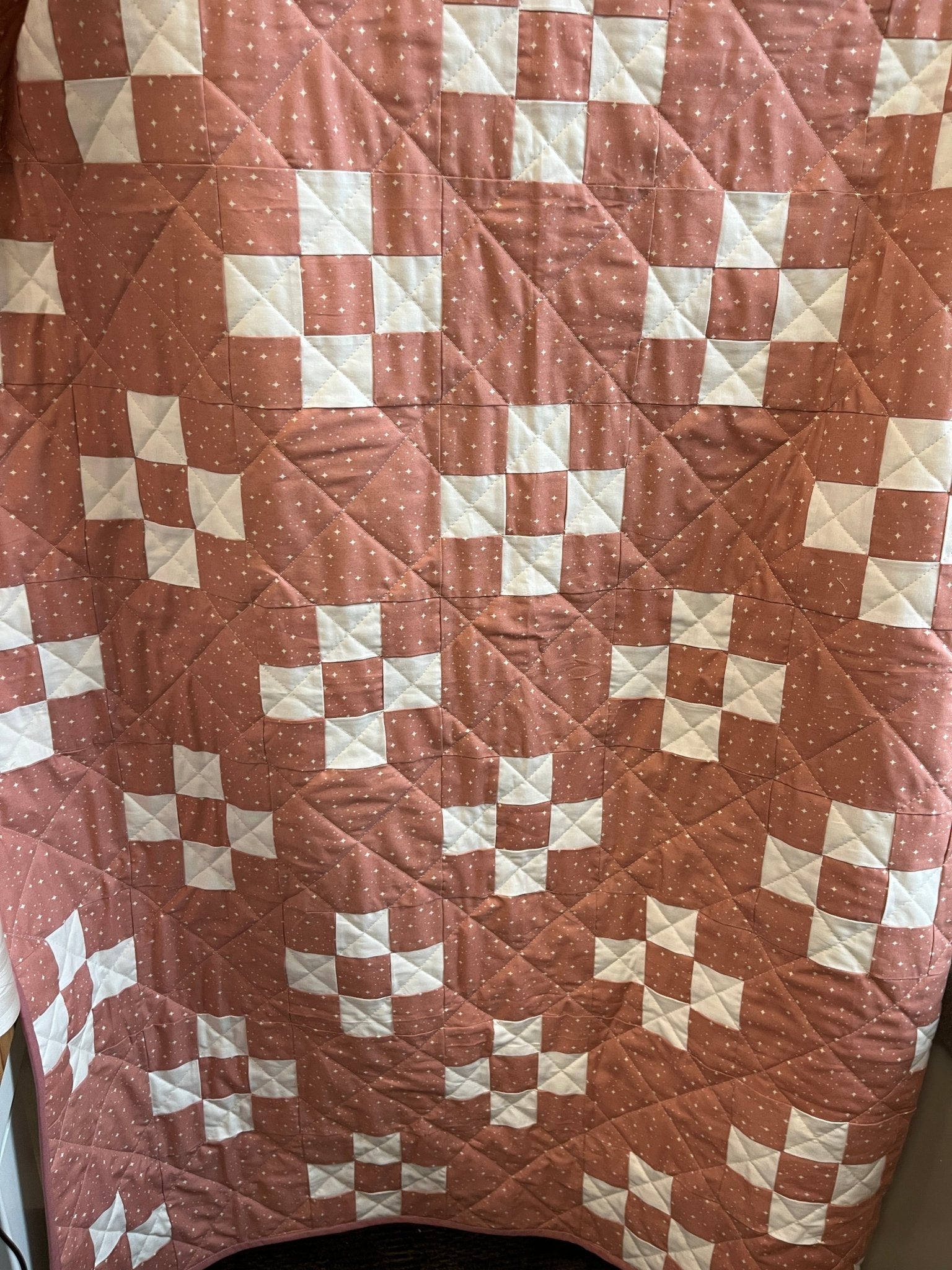 Dusty Rose and Cream Traditional Irish Chain Baby Quilt - The QuilTea Corner