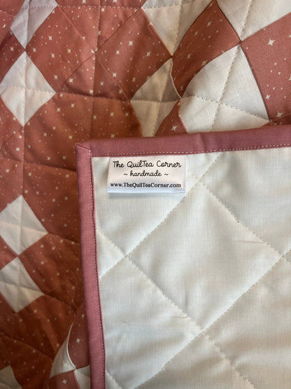Dusty Rose and Cream Traditional Irish Chain Baby Quilt - The QuilTea Corner