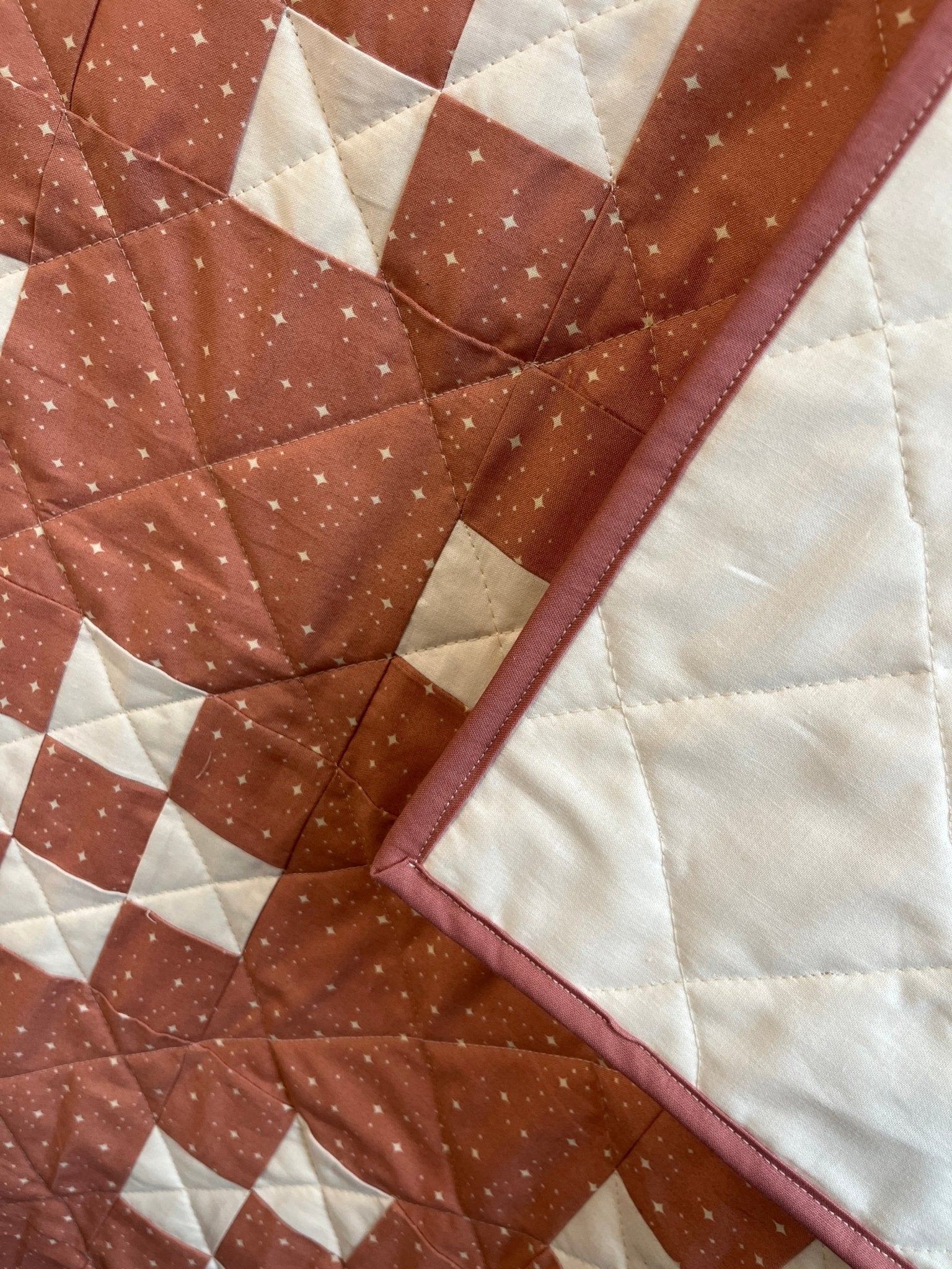 Dusty Rose and Cream Traditional Irish Chain Baby Quilt - The QuilTea Corner
