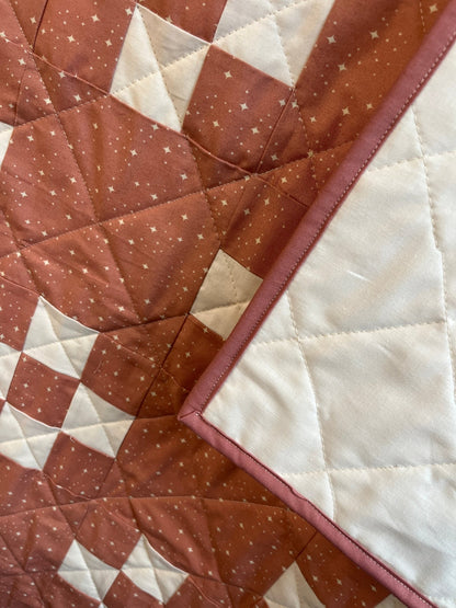 Dusty Rose and Cream Traditional Irish Chain Baby Quilt - The QuilTea Corner