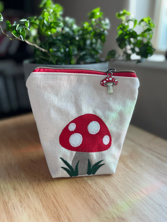 Embroidered Mushroom Canvas Zippered Tote Pouch - The QuilTea Corner