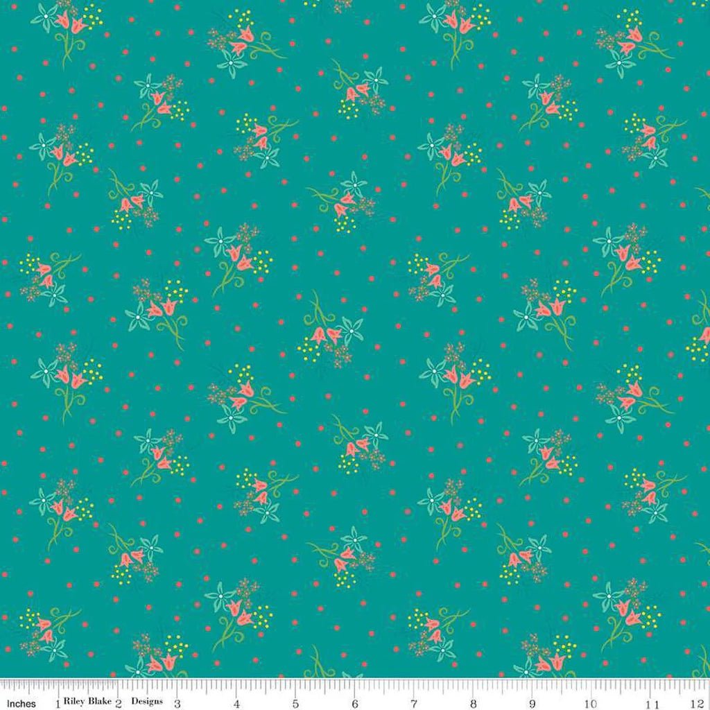 Gingham Cottage Scatter Floral | Teal 1/2 yard - The QuilTea Corner