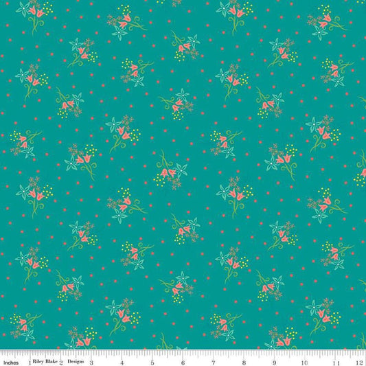 Gingham Cottage Scatter Floral | Teal 1/2 yard - The QuilTea Corner