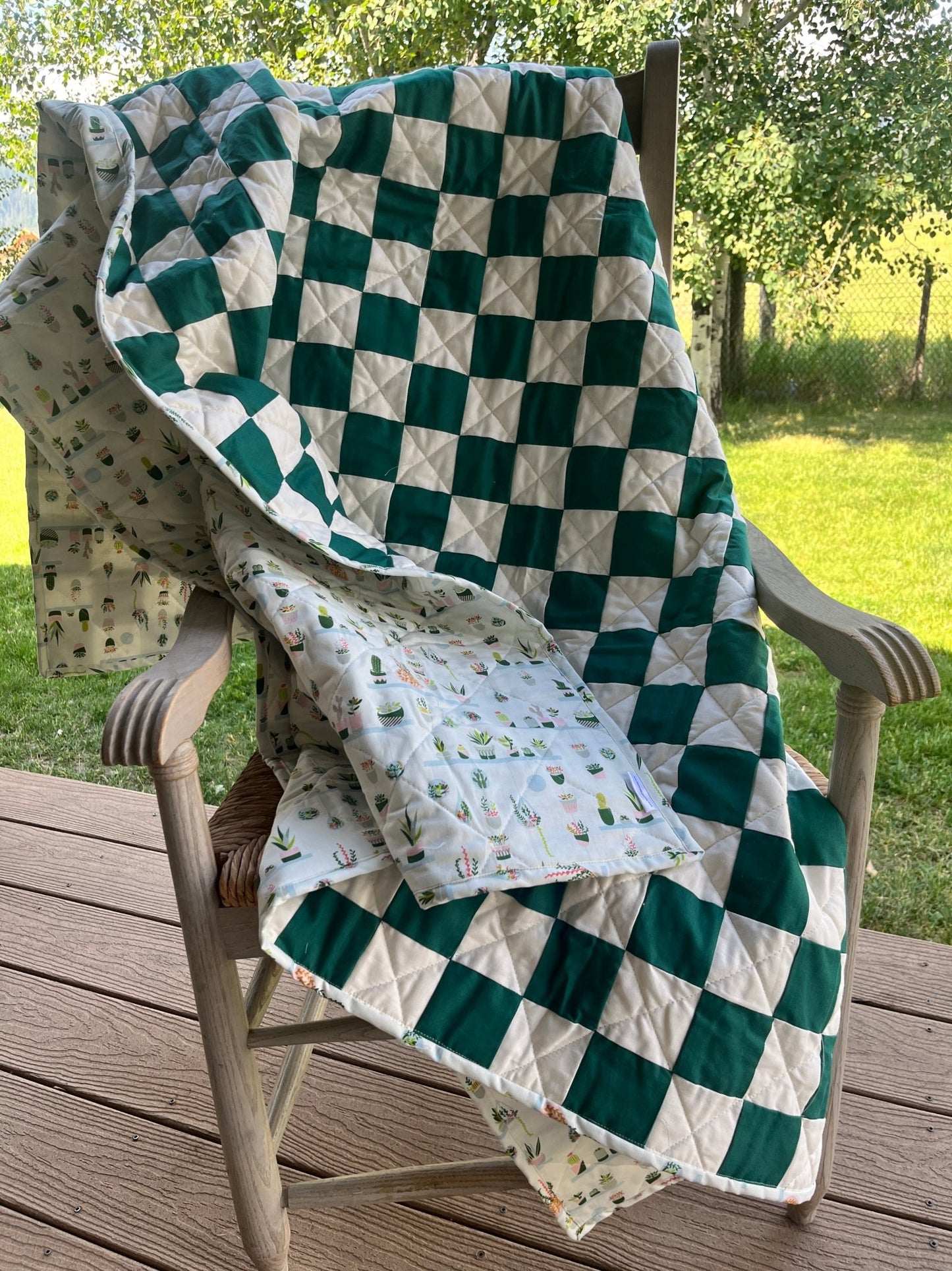 Green & Cream Checkered Throw Quilt - The QuilTea Corner