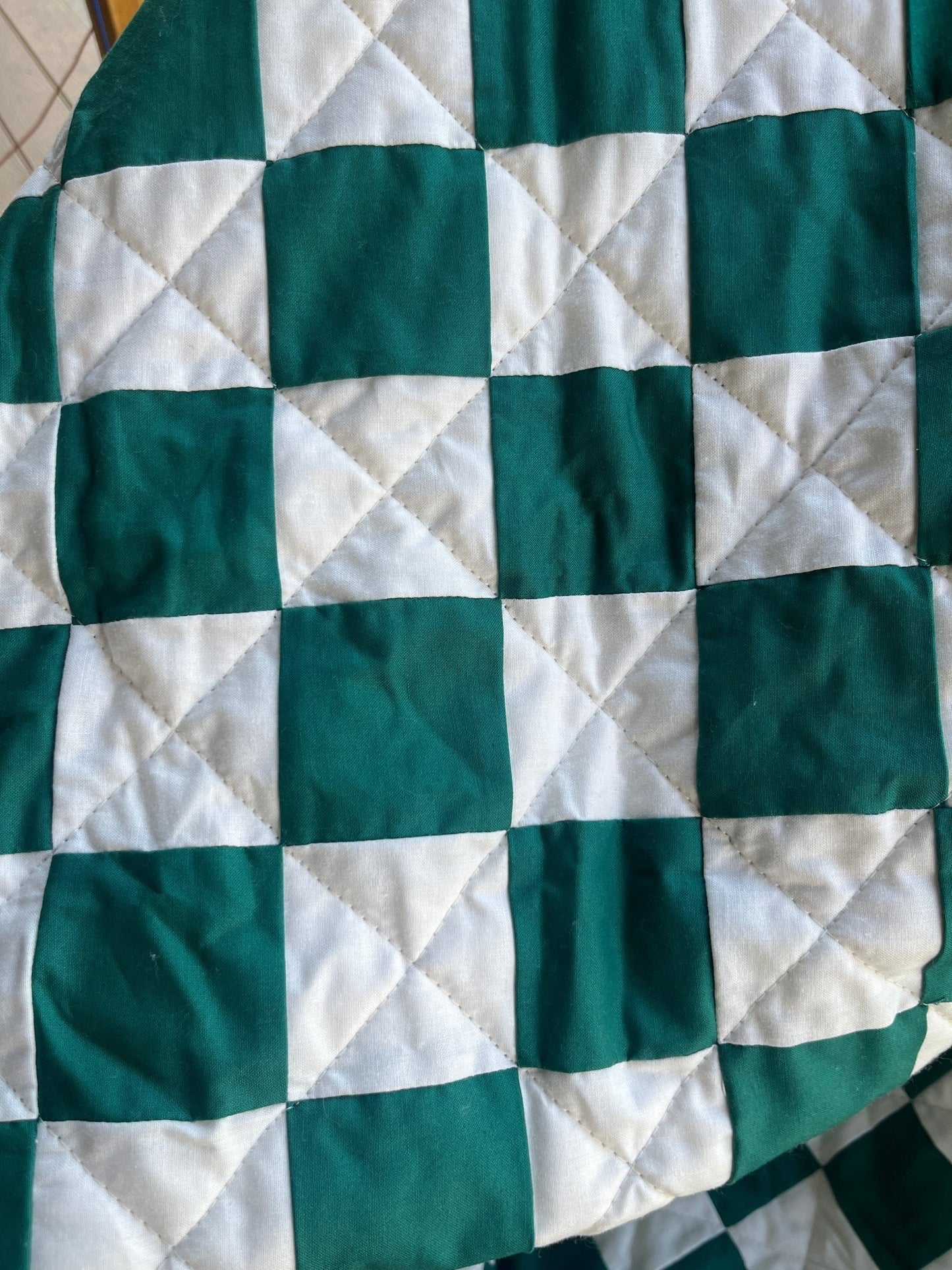 Green & Cream Checkered Throw Quilt - The QuilTea Corner