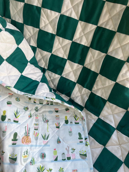 Green & Cream Checkered Throw Quilt - The QuilTea Corner