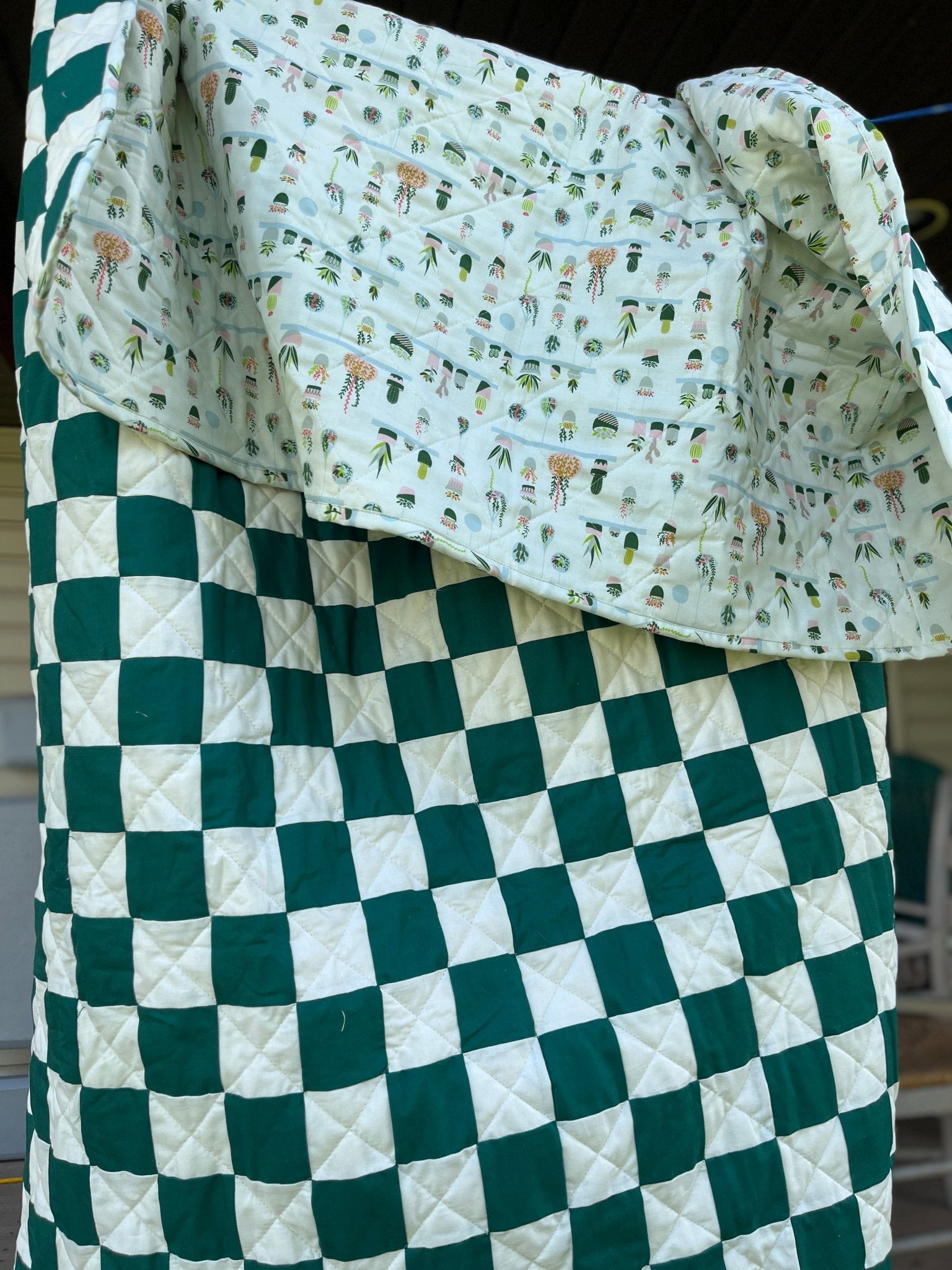 Green & Cream Checkered Throw Quilt - The QuilTea Corner