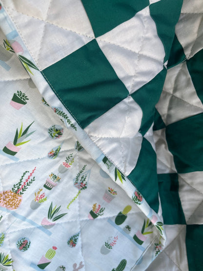 Green & Cream Checkered Throw Quilt - The QuilTea Corner