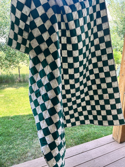 Green & Cream Checkered Throw Quilt - The QuilTea Corner