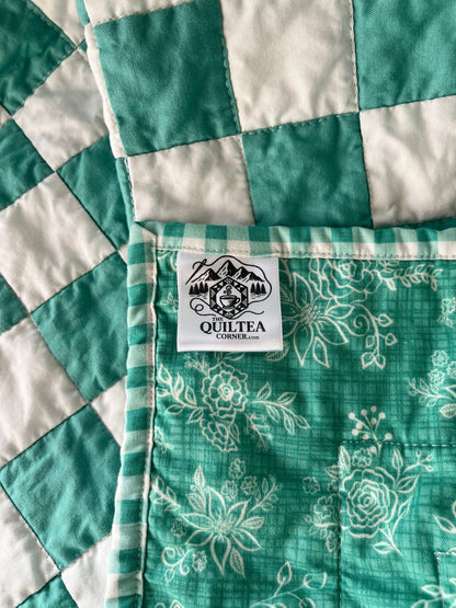 Green Gingham Floral Checkered Baby Quilt - The QuilTea Corner