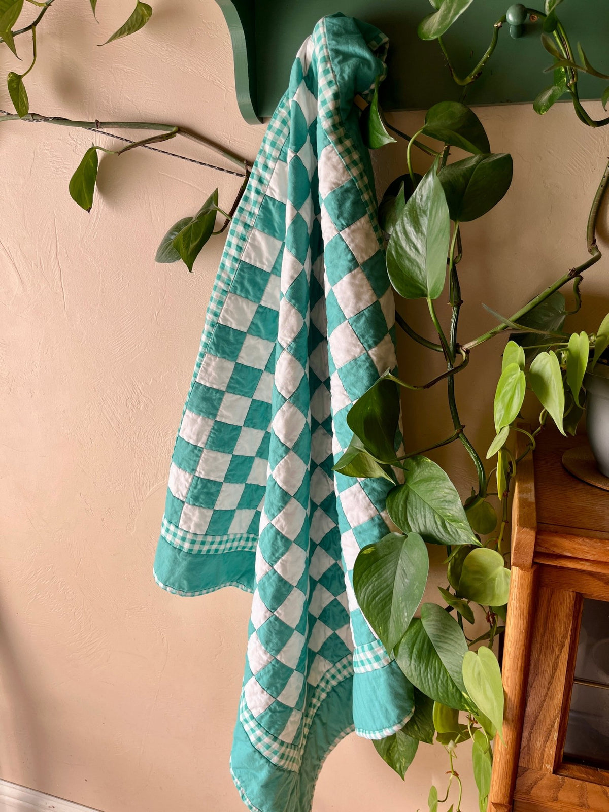 Green Gingham Floral Checkered Baby Quilt - The QuilTea Corner