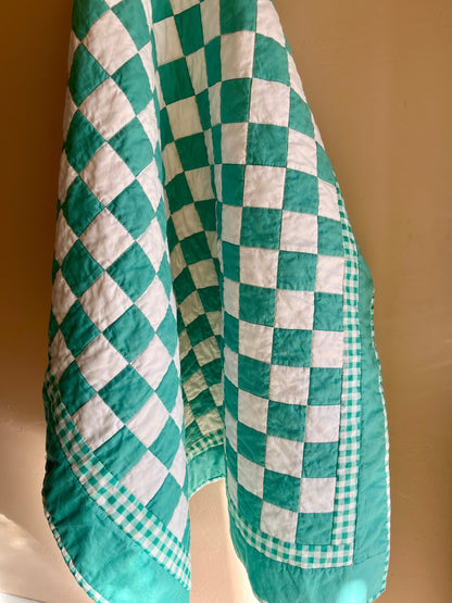 Green Gingham Floral Checkered Baby Quilt - The QuilTea Corner