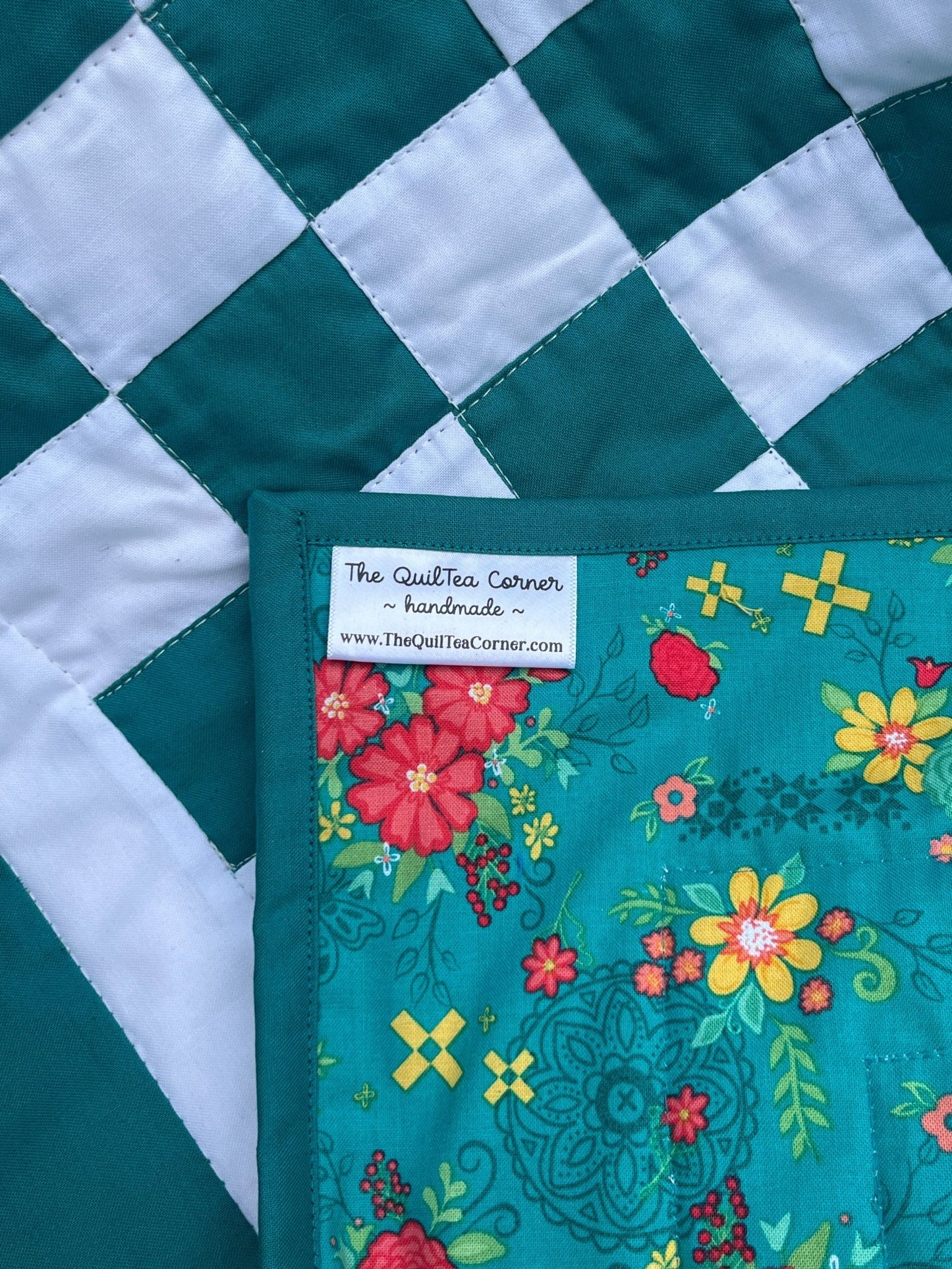 Green Teal Checkered Baby Quilt – Handmade Checkerboard Crib Blanket - The QuilTea Corner