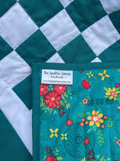 Green Teal Checkered Baby Quilt – Handmade Checkerboard Crib Blanket - The QuilTea Corner