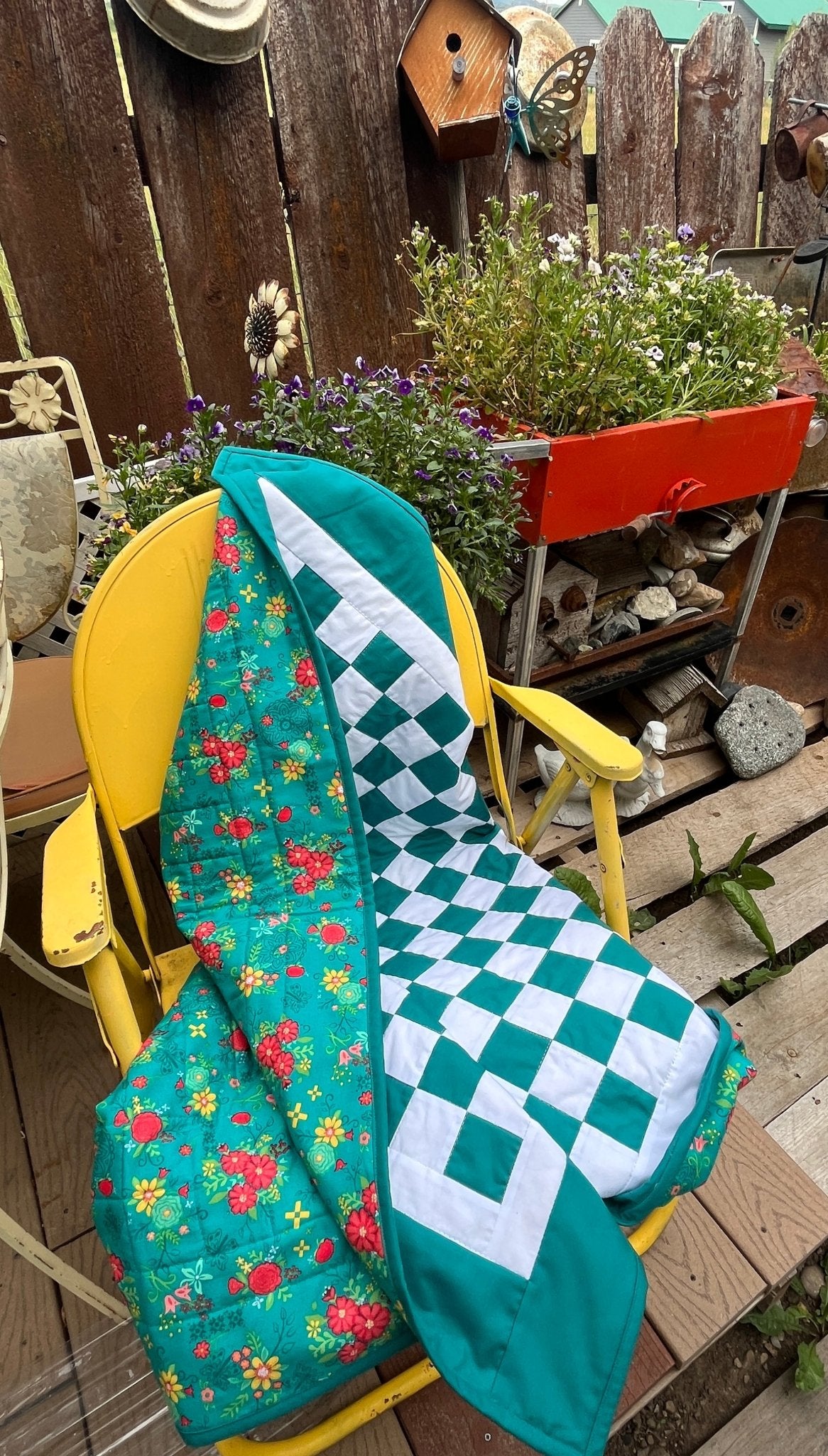 Green Teal Checkered Baby Quilt – Handmade Checkerboard Crib Blanket - The QuilTea Corner