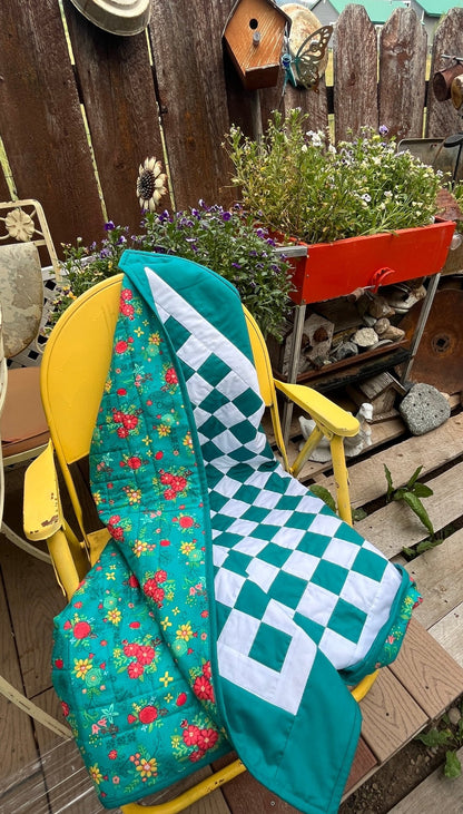 Green Teal Checkered Baby Quilt – Handmade Checkerboard Crib Blanket - The QuilTea Corner