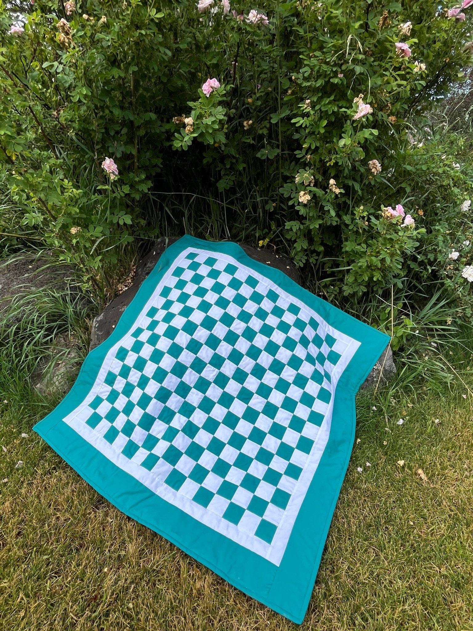 Green Teal Checkered Baby Quilt – Handmade Checkerboard Crib Blanket - The QuilTea Corner
