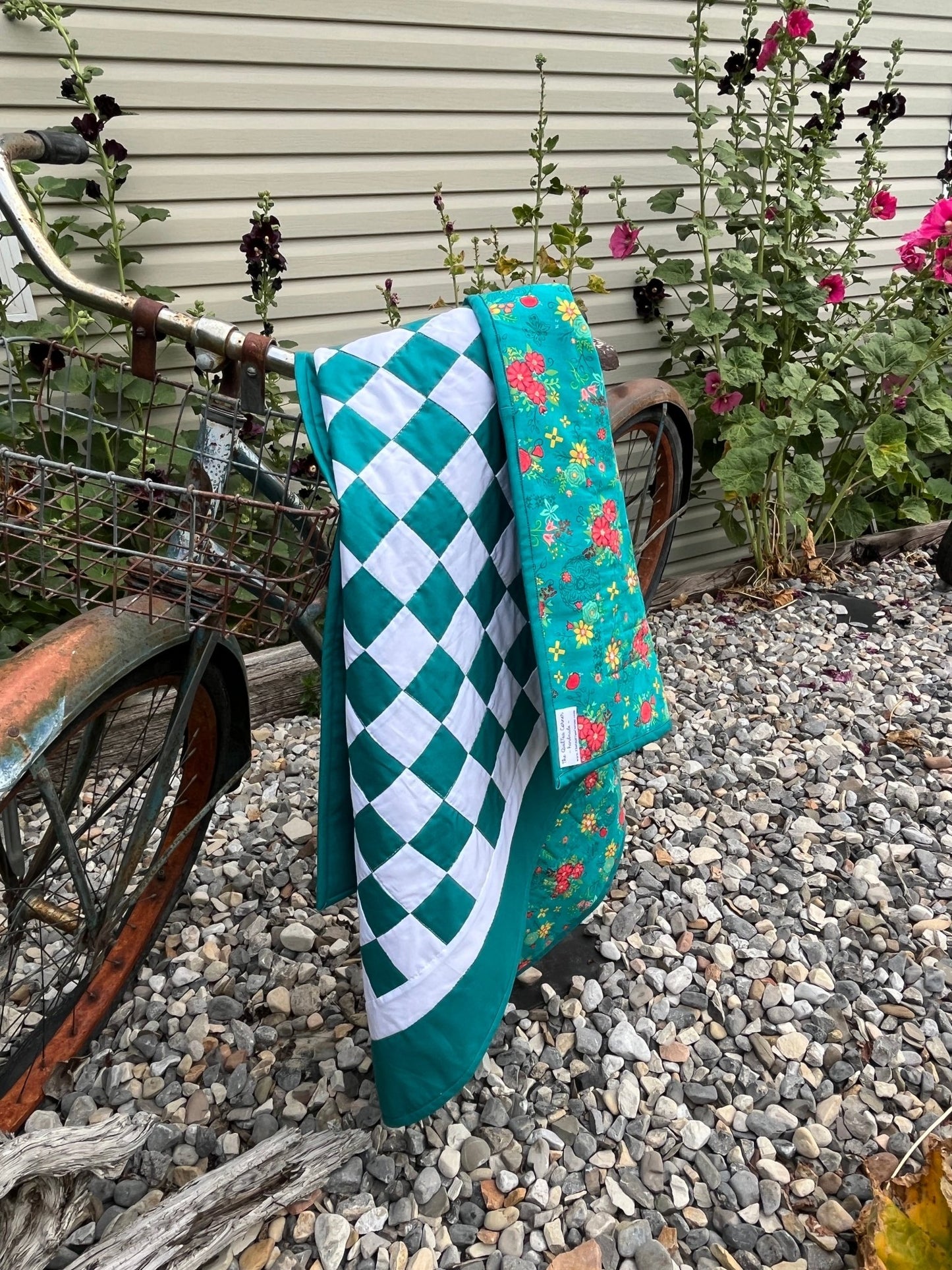 Green Teal Checkered Baby Quilt – Handmade Checkerboard Crib Blanket - The QuilTea Corner
